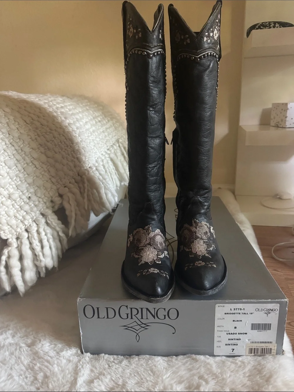 Old Gringo Black Over-the-Knee Embroidered Western Boots